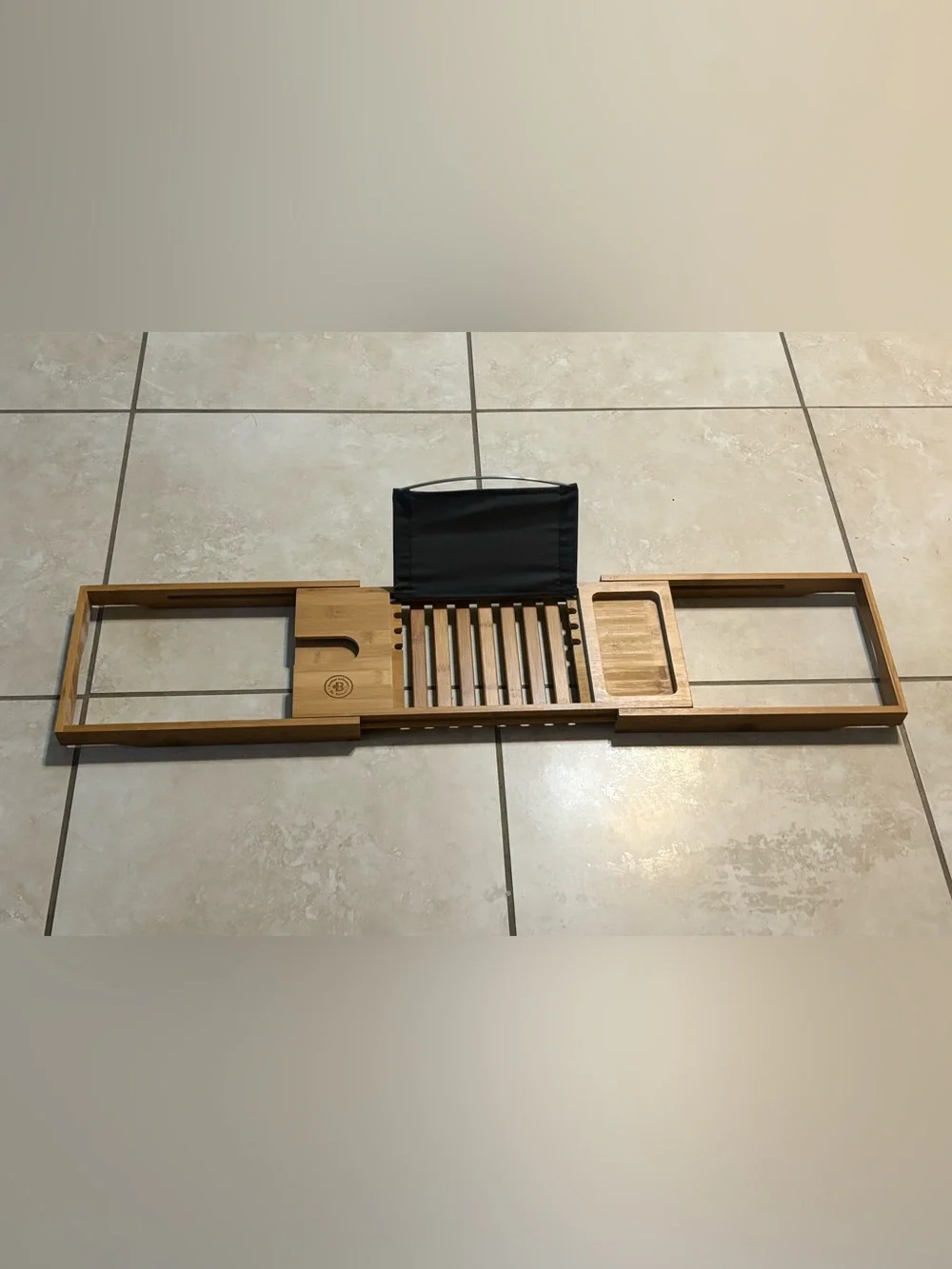 Bamboo Bath Caddy with Black Fabric Tray